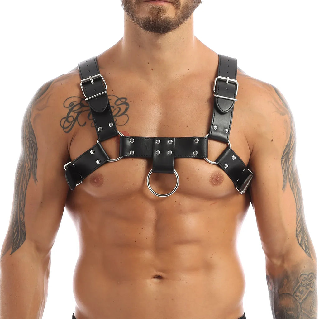 Sexy Men Harness Leather Chest Harness Belt Metal Rivets Fetish Gay Adjustable Belt Punk Rave Erotic Fetish Clothing Accessories