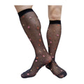 Men's Thin Sheer Sexy Socks with Floral Embroidery Black Knee High Formal Dress Suit Long Tube Stocking See through