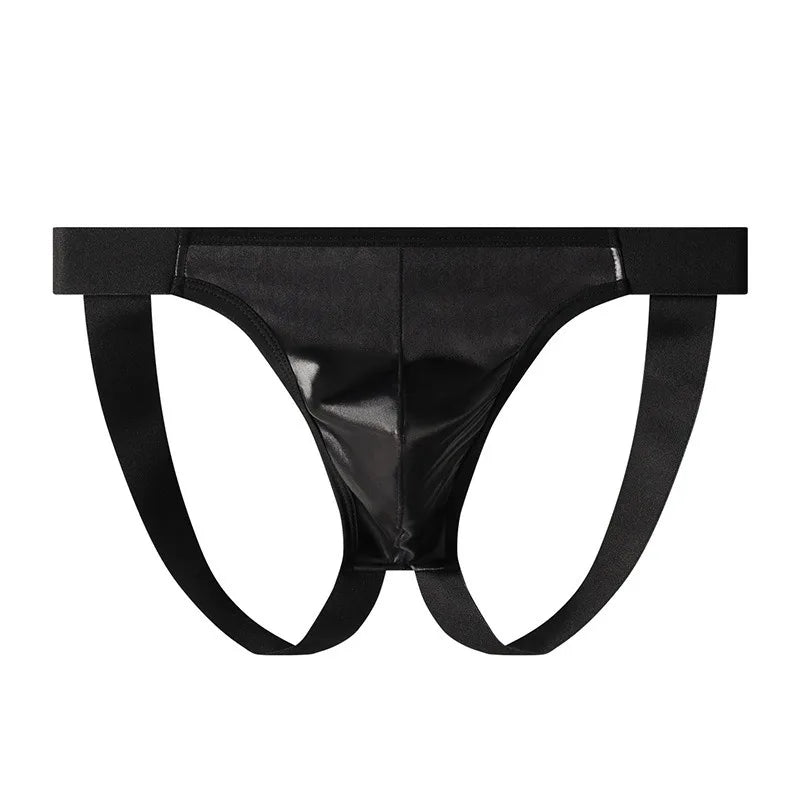 Men's Sexy Jockstrap Thong Open Back Stretch Leather Underwear Korean Youth Bugle Pouch Jock Strap Lingerie Hollow Butt G-String