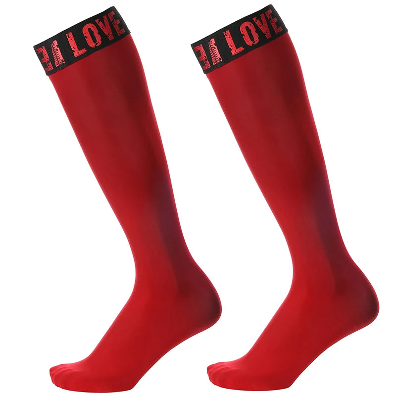 New Personalized Letters Stockings Comfortable Breathable Sexy Femboy Black Stockings Silky Smooth Oily Stretch Business Socks
