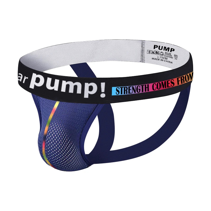 1PCS Men's PUMP! Mesh Breathable Jockstraps Elastic Waistband Quick Dry Sexy Sport Underwear