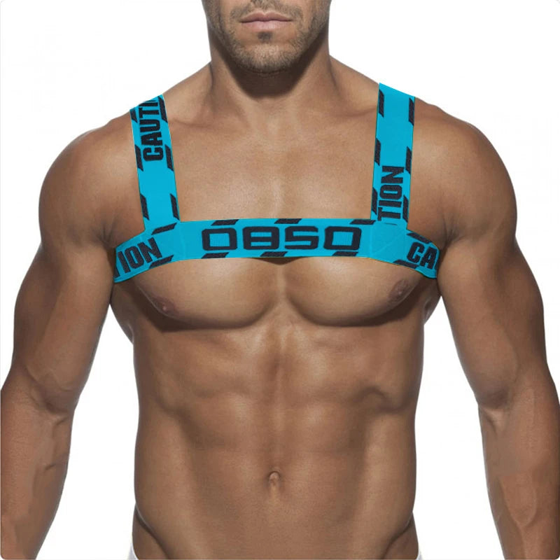 Sexy Elastic Band Harness Men Shoulder Straps Chest Bondage Muscle Halter Belt Men Bodysuite Gay Clubwear Club Party Costume