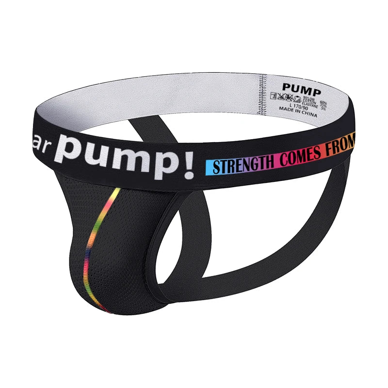 1PCS Men's PUMP! Mesh Breathable Jockstraps Elastic Waistband Quick Dry Sexy Sport Underwear