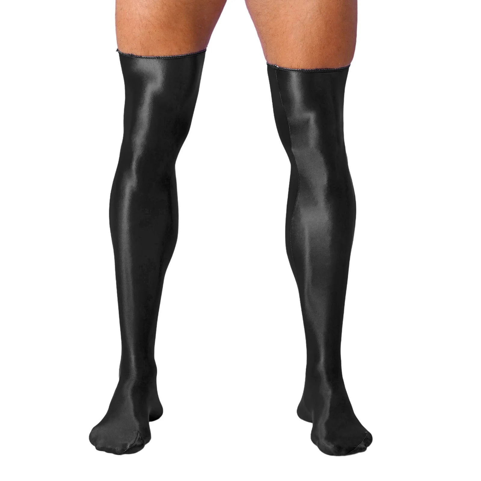 Mens Glossy Thigh High Stockings Solid Oil Shiny Smooth Stretchy Knee High Socks Sexy Sissy Crossdresser Nightclub Clubwear