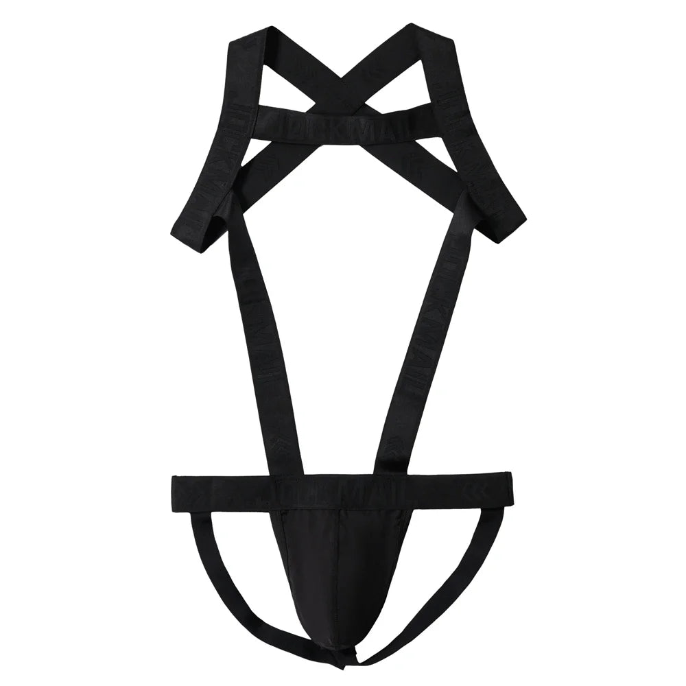 Men's Jockstrap Underwear Bodysuit Suspender Jumpsuits Sexy Lingerie Men Harness Hollow Out Bondage Elastic Hole Erotic Costume