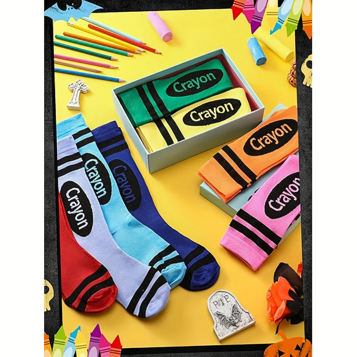 1 Pair of Socks with Random Colors, Football Socks, Sports Socks, Basketball Socks, Pure Cotton, Sweat-Absorbent, Breathable, Odor-Free, Crayon Socks, Colorful Striped Over-The-Knee Socks, Fashionable and Novel, Soft and Snug