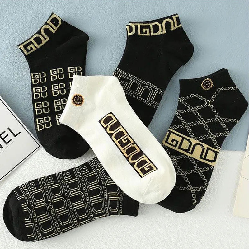 5/10/20 Pairs Winter Socks Men Short Breathable Luxury Socks Designer Brand Low-Cut Fashion Trendy Ankle Socks Geometric Pattern