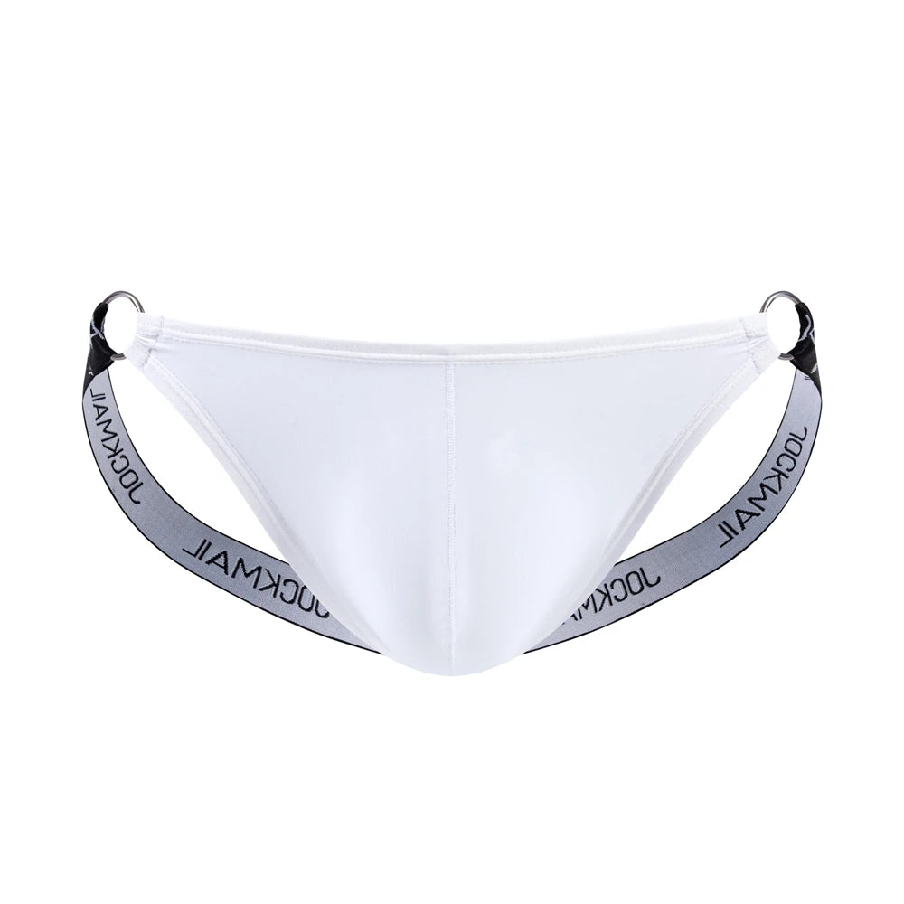 Jockmail Men's Sexy  Ice Silk Thongs Briefs Low Waist U Convex Underwear Underpants Men's G-String T-Back Bikini Sexi Jockstrap