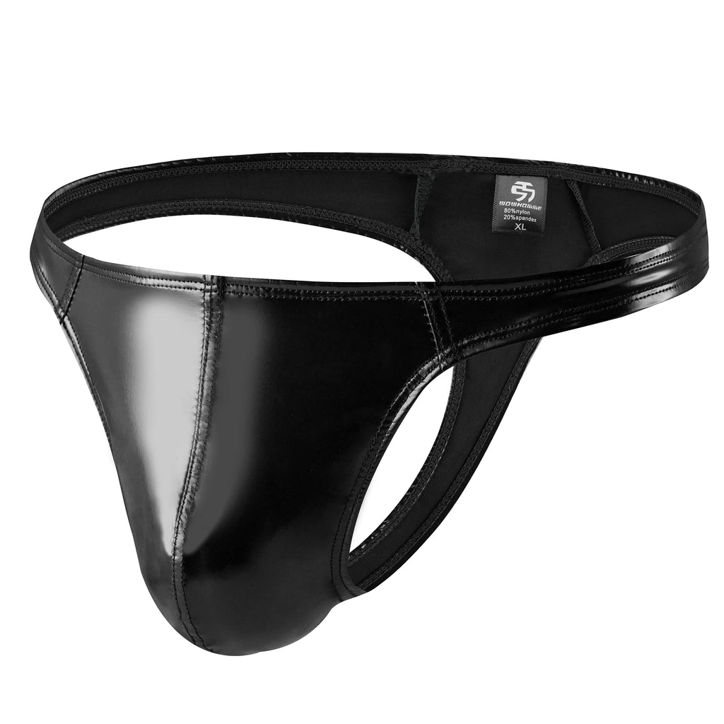 Men's Bulge Pouch G-Strings Sexy Low Waist T-back Wet Look Shiny PVC Leather Underwear Erotic Male Lingerie Thongs Jockstrap