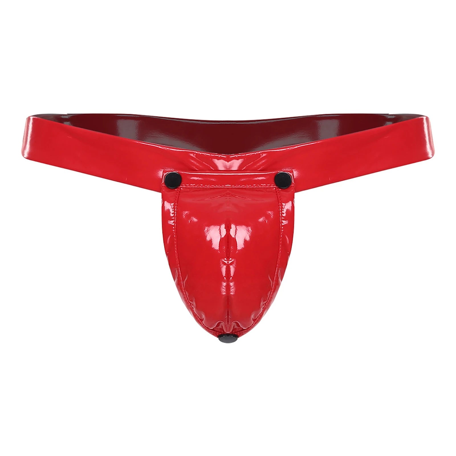 Mens Lingerie 2-in-1 Jockstrap Underwear Underpants O-ring Thong with Detachable Crotch Cover Glossy PU T-back Briefs Panties