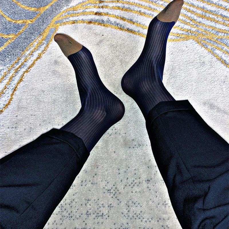 Men Tube Socks Formal Sexy Sheer Suit Stockings Fetish Business Ultra Thin Erotic Dress Sock hombre Golden Toe