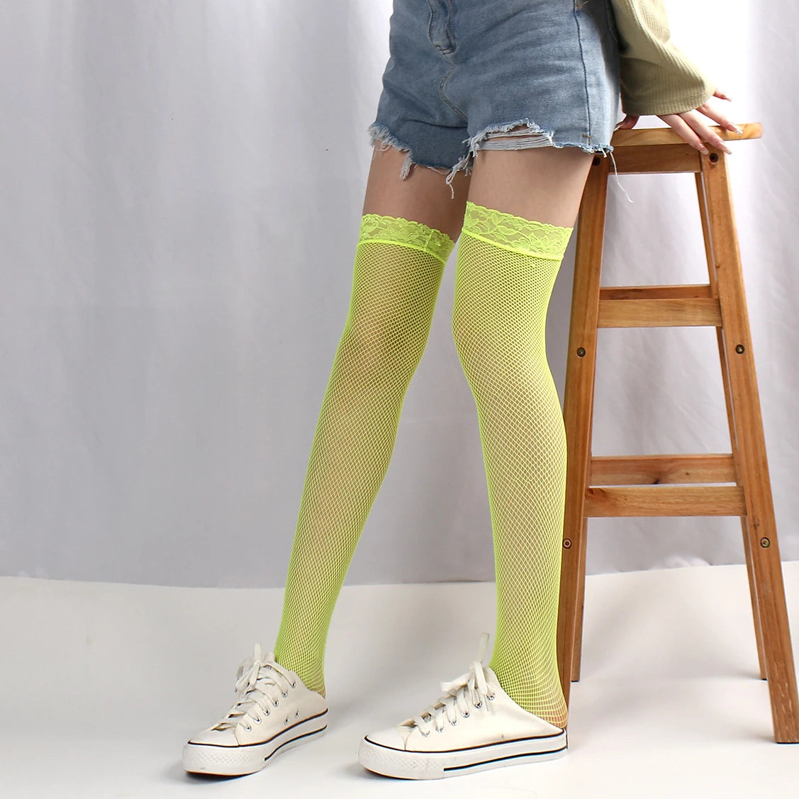 Erotic Lace Knee High Socks for Women Lingerie Small Mesh Thigh High Hosiery Green Yellow Pink Blue Purple White Sexy Stockings