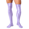 Mens Glossy Thigh High Stockings Solid Oil Shiny Smooth Stretchy Knee High Socks Sexy Sissy Crossdresser Nightclub Clubwear