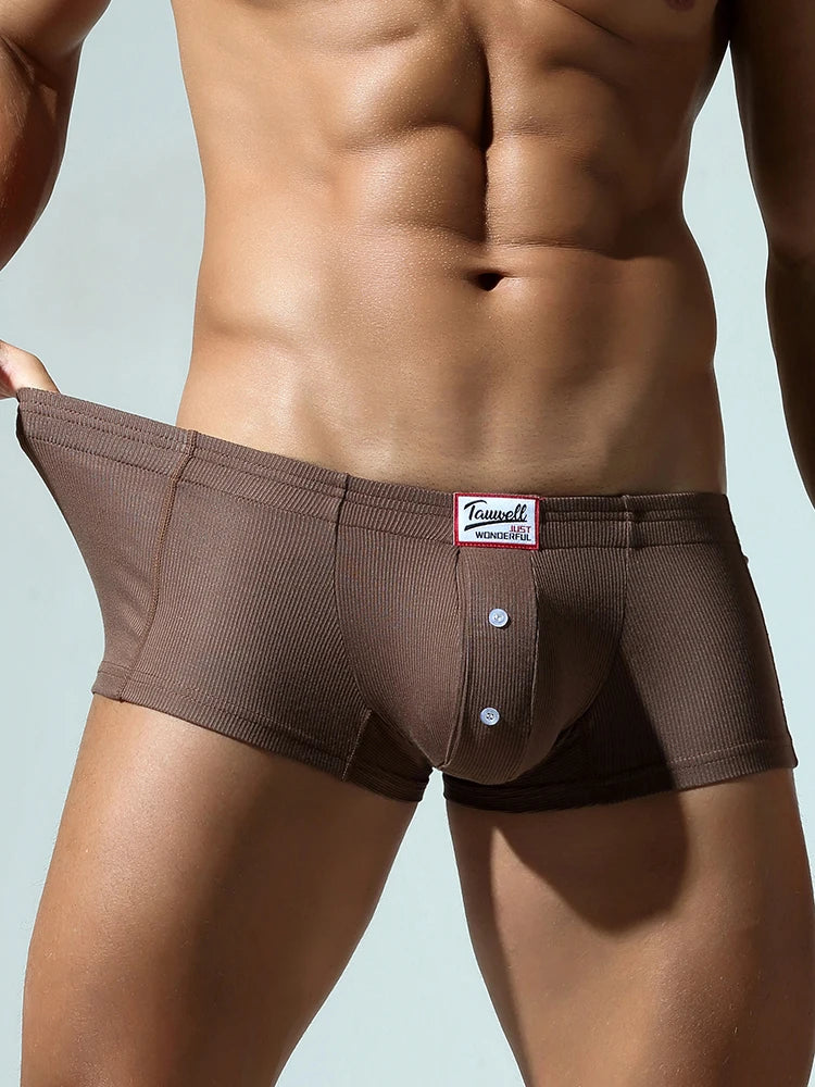 Men's flat underwear, made of synthetic cotton, high elasticity, raised, button decoration, comfortable slim fit solid color