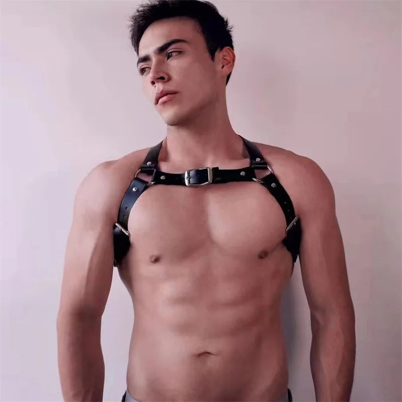 X-shape Men's Chest Harness Chain Belts Sexual Male Leather Body Straps Lingerie Fashion Punk Rave Gay Harness Accessories