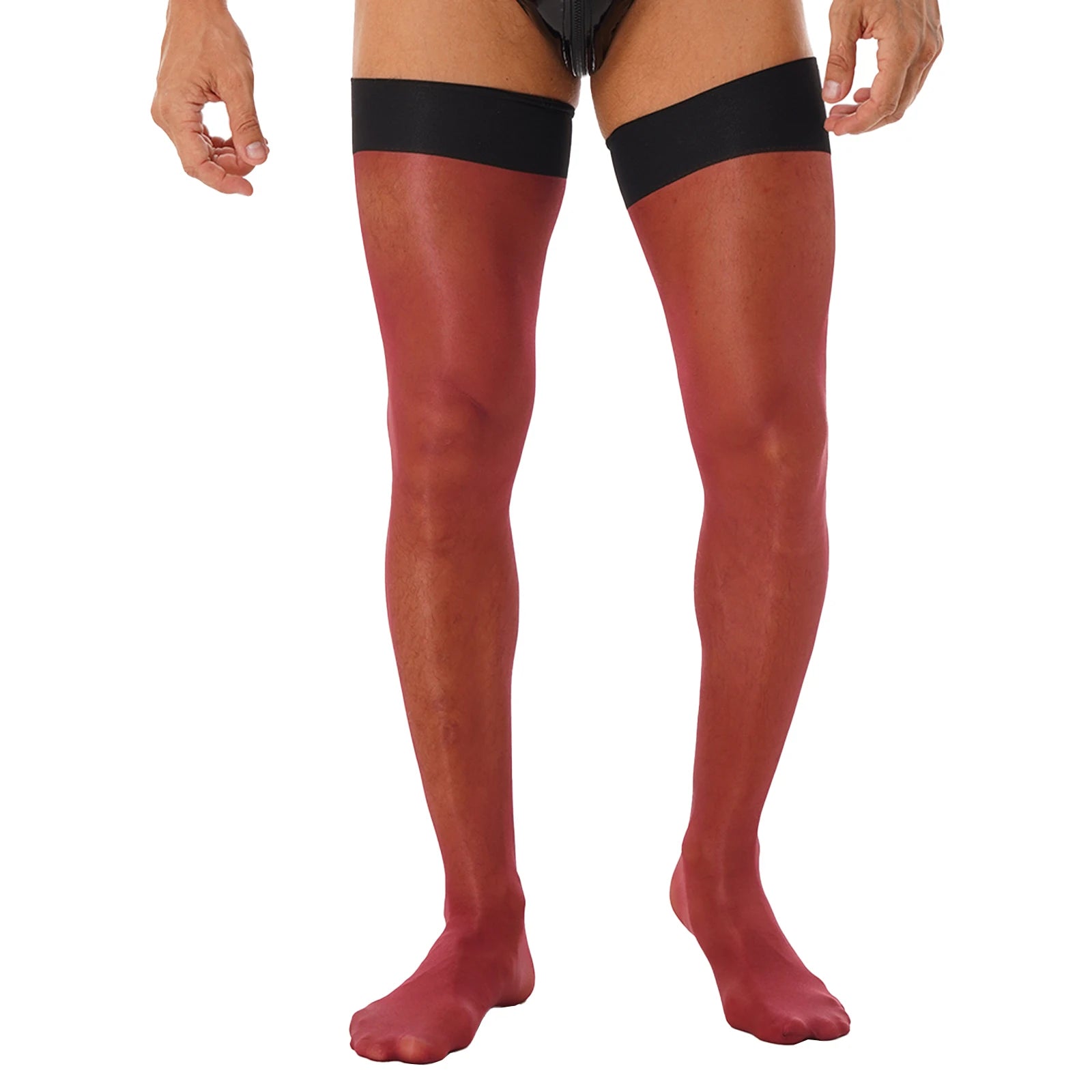 Men Glossy See-through Stockings Thin Shiny Solid Color Stretchy Sheer Thigh High Socks Sissy Fishnet Hollow Out Mesh Hosiery