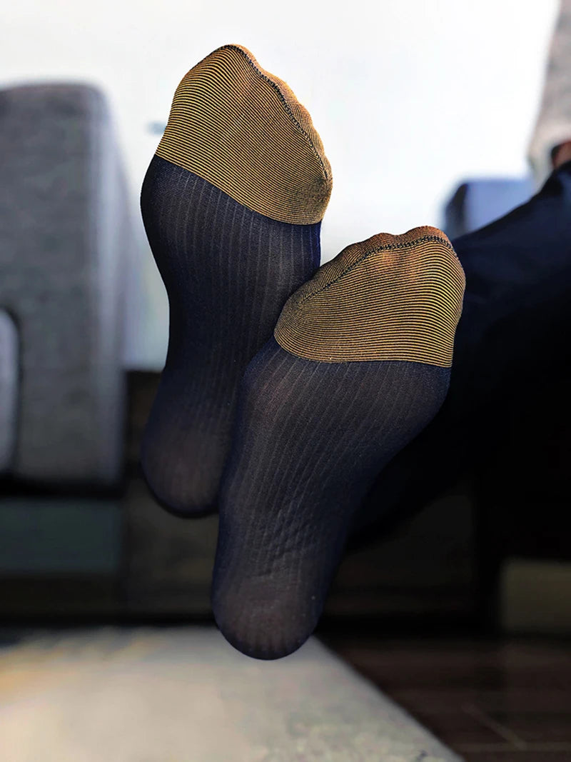 Men Tube Socks Formal Sexy Sheer Suit Stockings Fetish Business Ultra Thin Erotic Dress Sock hombre Golden Toe