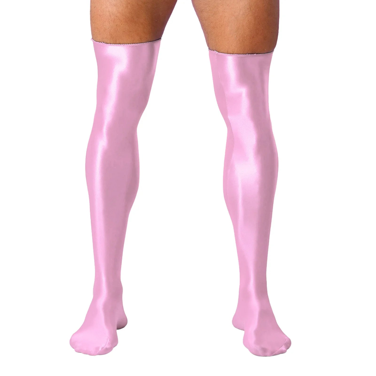 Mens Glossy Thigh High Stockings Solid Oil Shiny Smooth Stretchy Knee High Socks Sexy Sissy Crossdresser Nightclub Clubwear