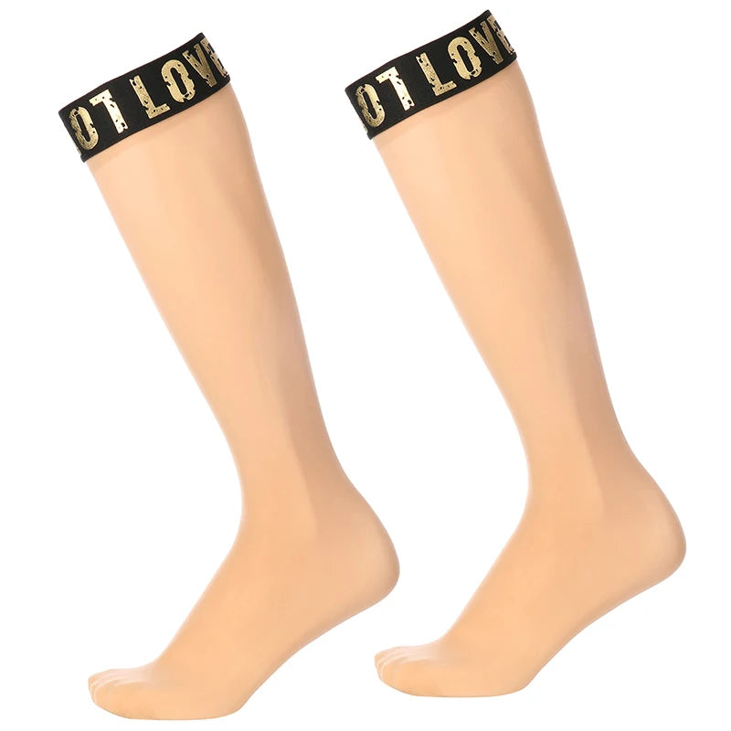 New Personalized Letters Stockings Comfortable Breathable Sexy Femboy Black Stockings Silky Smooth Oily Stretch Business Socks