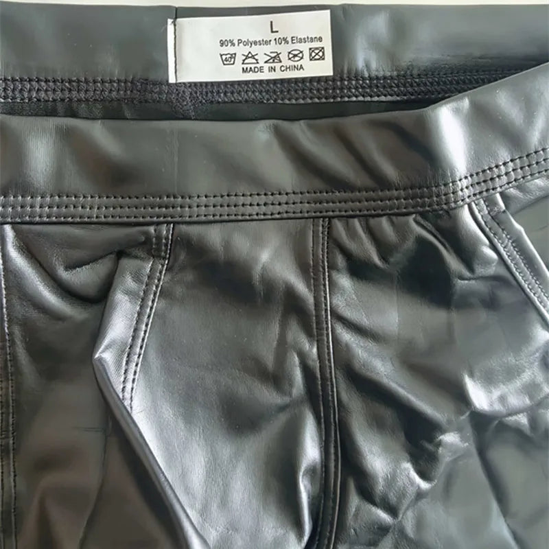 Sexy Men Underwear Hollow Back Jockstrap Faux Leather Lingerie Male Low Waist U Convex Pouch Panties Cueca Calzoncillos S-XL