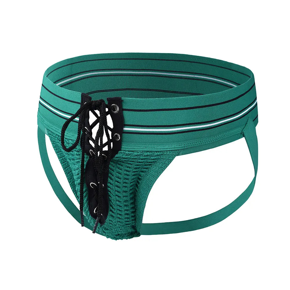 3 Inch Waistband Men's Athletic Supporter Jockstrap Sexy Strip Footballer Lace Up Gay Penis String Open Underwear LGBT Clubwear