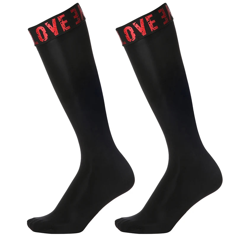 New Personalized Letters Stockings Comfortable Breathable Sexy Femboy Black Stockings Silky Smooth Oily Stretch Business Socks