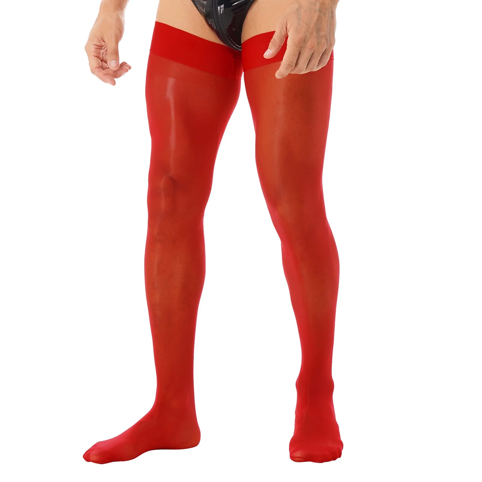 1Pair Mens Thigh High Stockings Glossy See Through Socks Sexy Oil Shiny Anti-skid Soft Sheer Compression Elastic Silk Long Socks