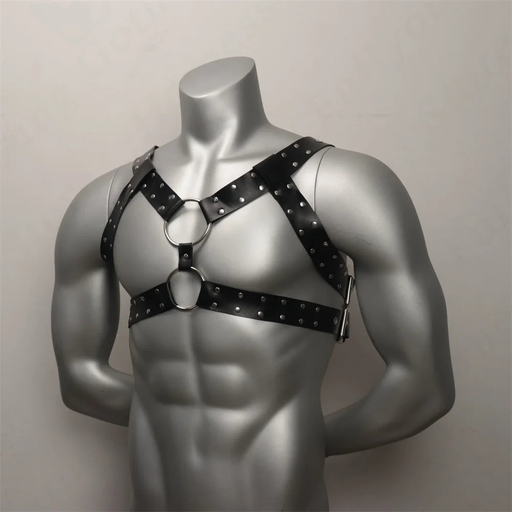 Leather Chest Harness Men with Armband Fetish Gay Body Bondage Cage BDSM Crossed Harness Belts for Men Punk Gothic Male Costumes