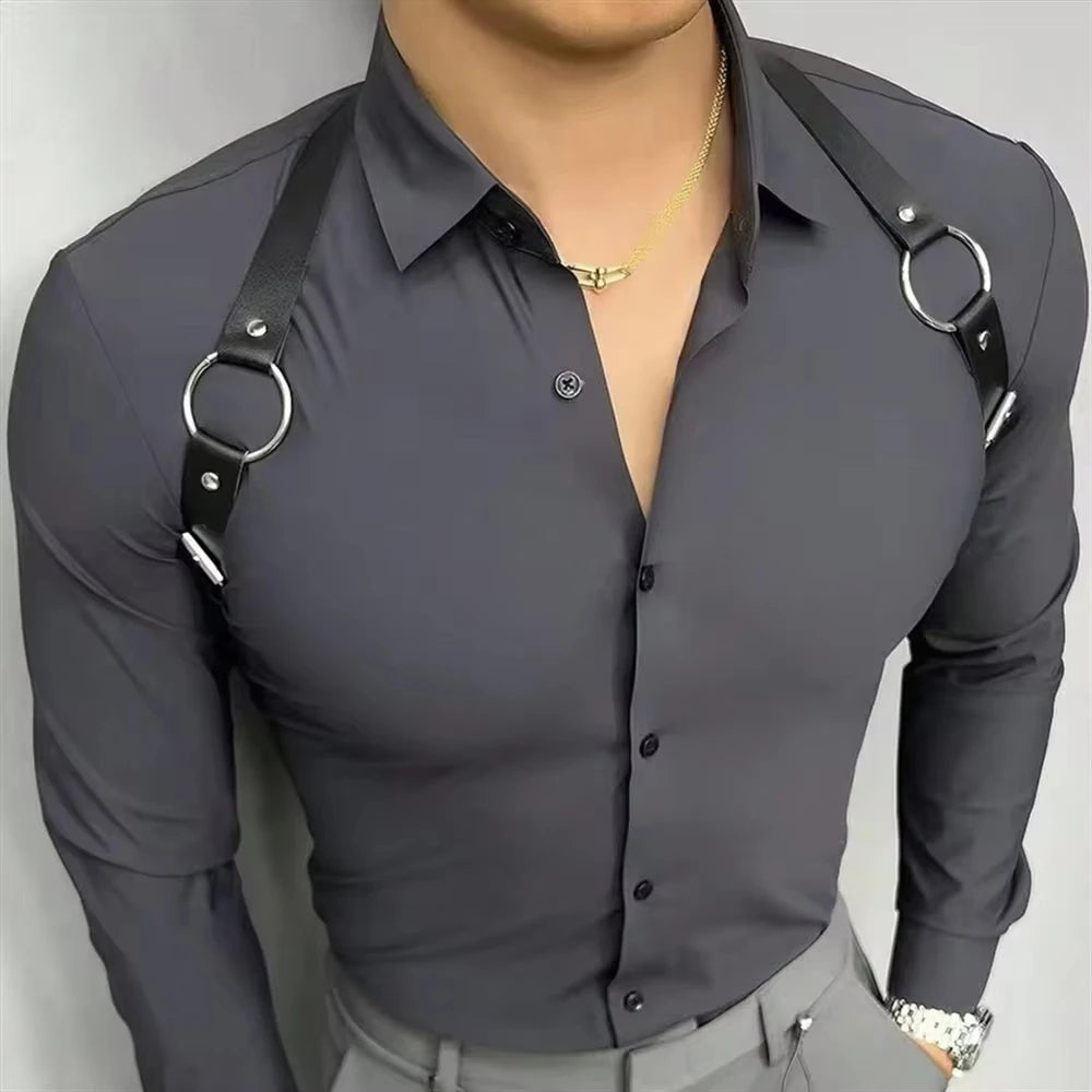 Men's Black Leather Straps Adjustable Sexy Fashionable Body Straps Daily Halloween Parties Music Festivals Clothing Accessories