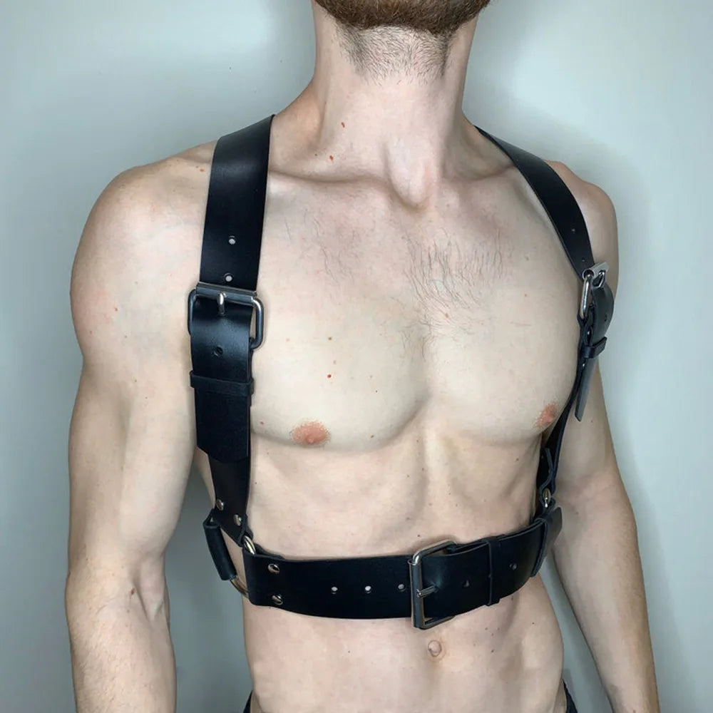 X-shape Men's Chest Harness Chain Belts Sexual Male Leather Body Straps Lingerie Fashion Punk Rave Gay Harness Accessories