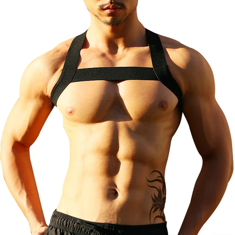 Sexy Elastic Band Harness Men Shoulder Straps Chest Bondage Muscle Halter Belt Men Bodysuite Gay Clubwear Club Party Costume