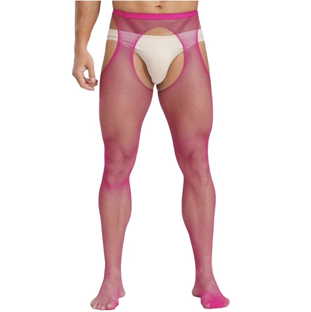 Sexy Pantyhose for Mens Night Wear Socks Male Colorful Tights Men's Open Crotch Legging Gentleman Small Fishnet Bodystockings