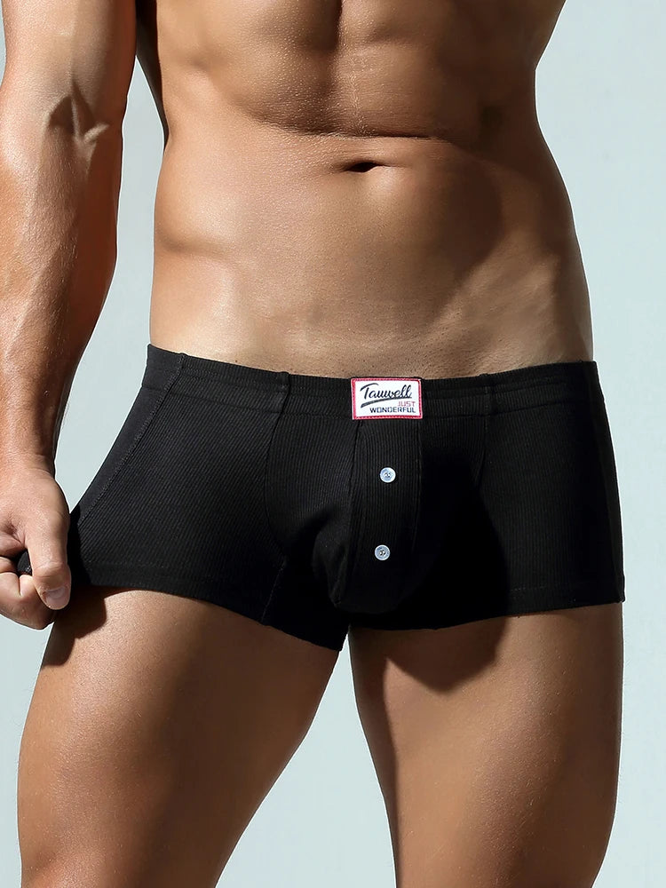 Men's flat underwear, made of synthetic cotton, high elasticity, raised, button decoration, comfortable slim fit solid color