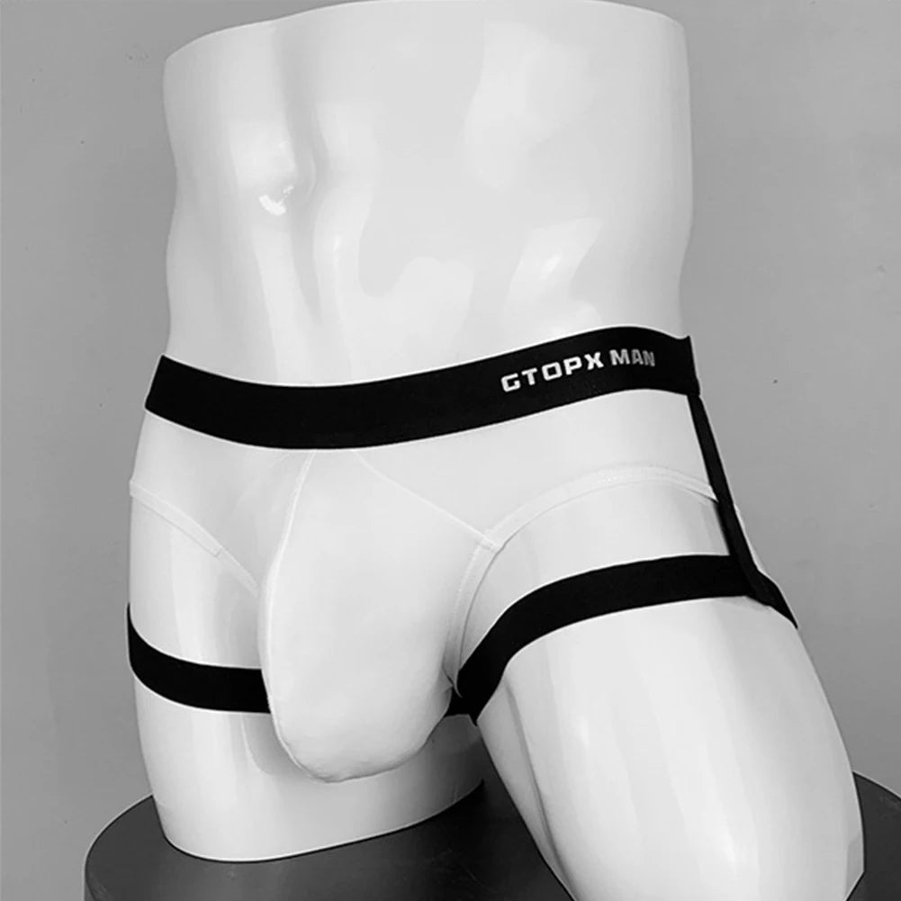 Men’s Thin Ice Silk Suspender Breathable Jockstrap Briefs U Convex Pouch Panties Erotic Solid Color Elastic Low Rise Underpants