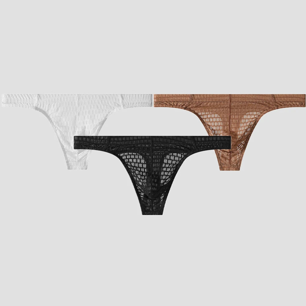 Men Comfortable Soft Underwear See Through Mesh Jockstrap Pouch Thong Low Rise Breathable Bikini G-strings Male