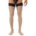 Men Glossy See-through Stockings Thin Shiny Solid Color Stretchy Sheer Thigh High Socks Sissy Fishnet Hollow Out Mesh Hosiery