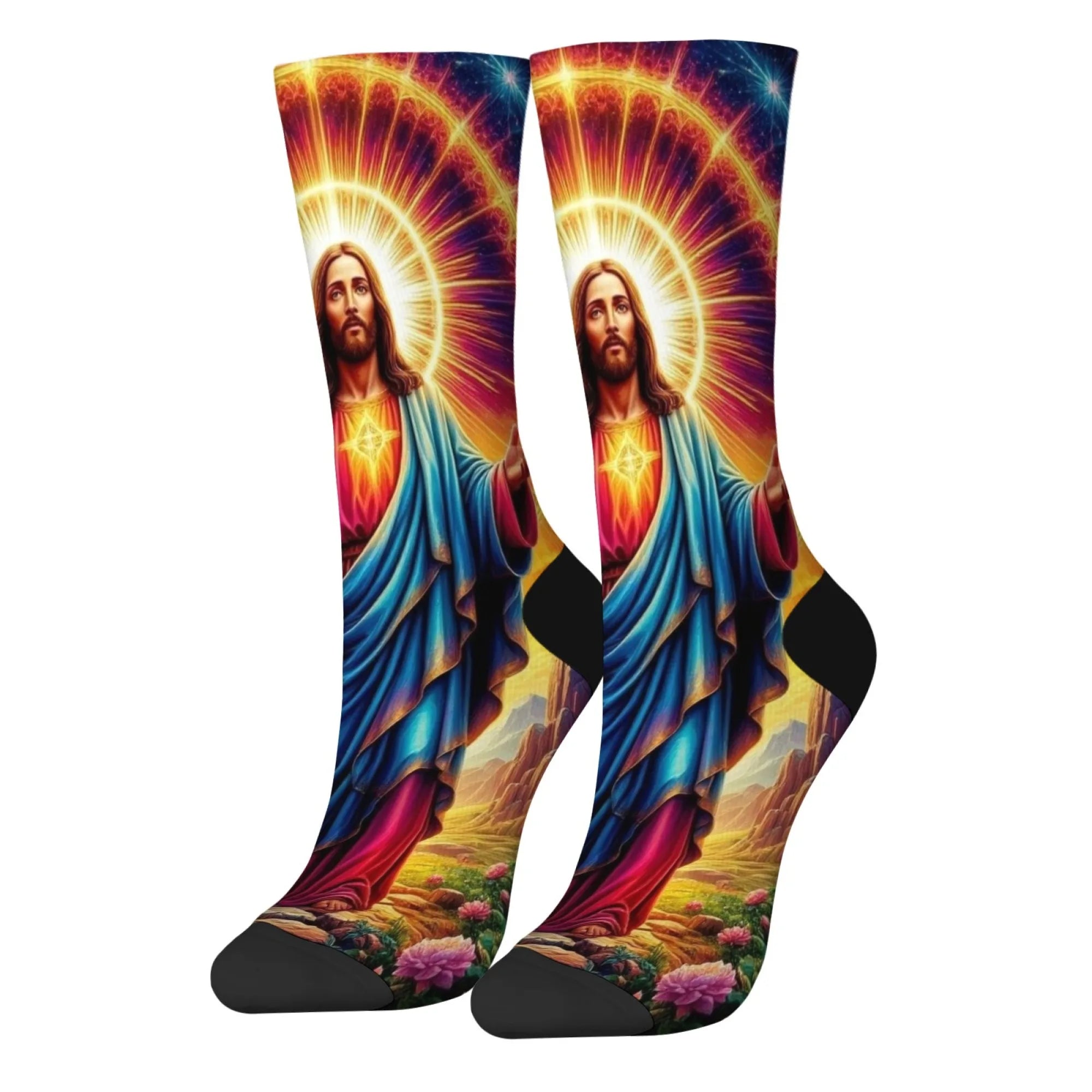 Jesus the Savior Mythology Art Men's Socks Comfortable Warm Retro Fashion Socks Novelty Funny Happy Crew Socks Casual Party Gift
