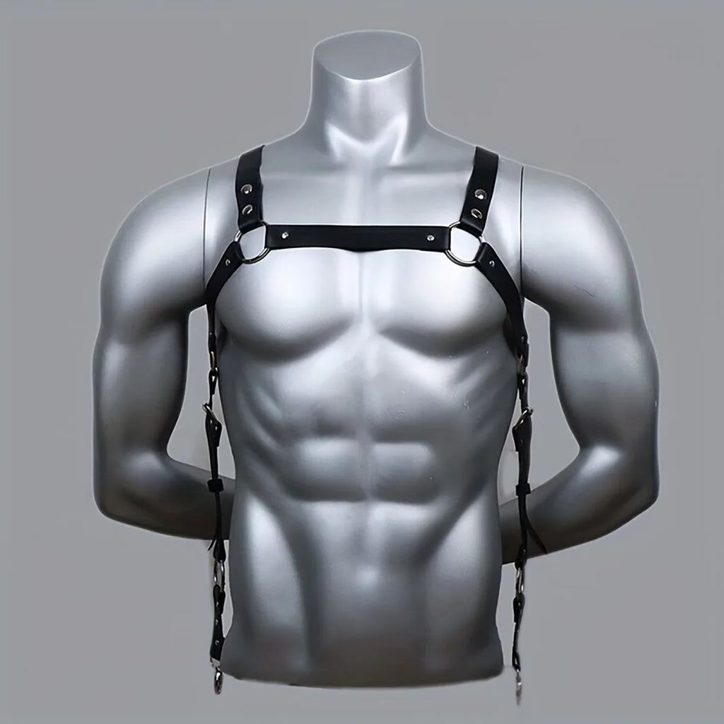 Leather Men Body Restraint Leather Shoulder Harness Belt Straps Suspenders Braces Armor Costume Sexual Male Lingerie Punk Gothic