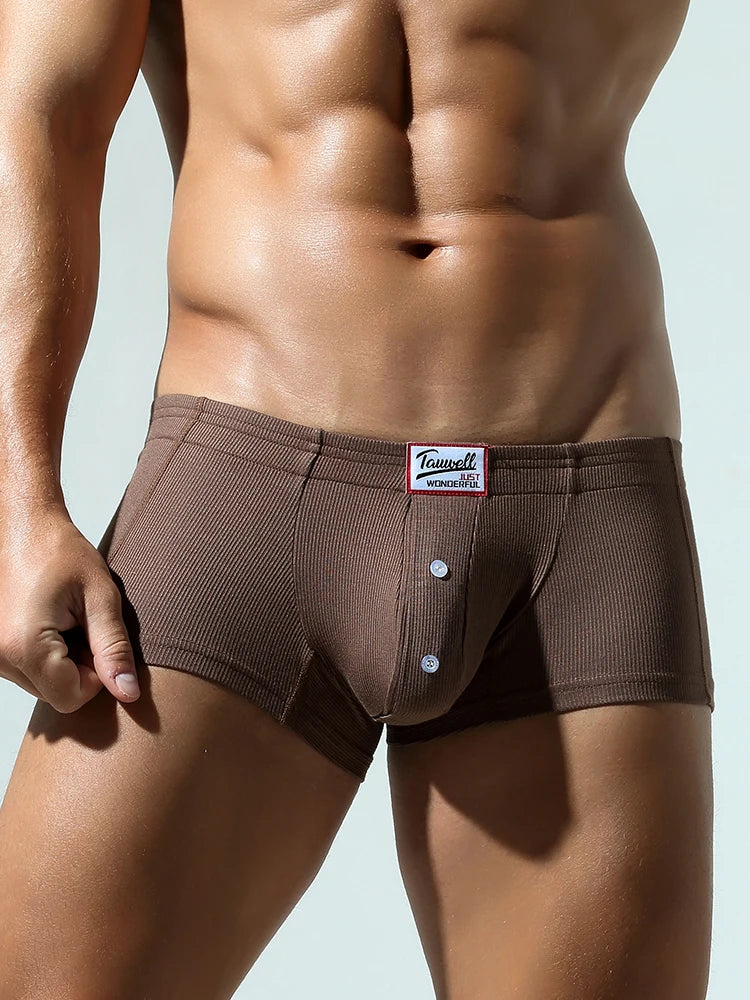Men's flat underwear, made of synthetic cotton, high elasticity, raised, button decoration, comfortable slim fit solid color