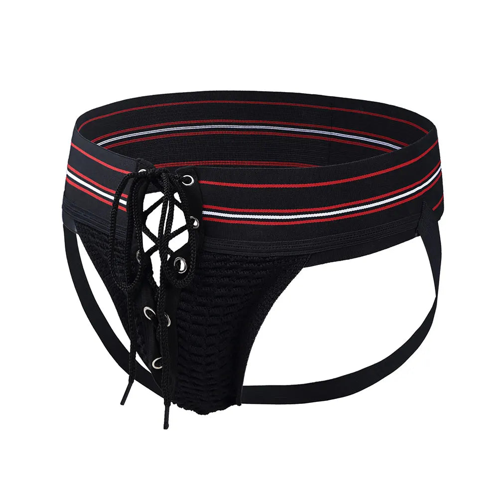 3 Inch Waistband Men's Athletic Supporter Jockstrap Sexy Strip Footballer Lace Up Gay Penis String Open Underwear LGBT Clubwear