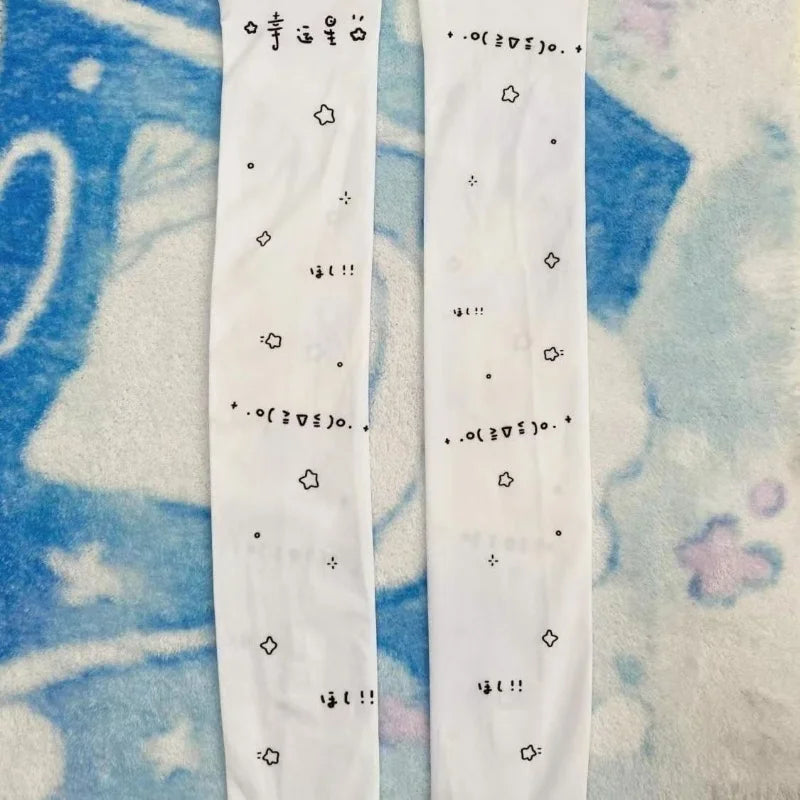White Sexy Subculture Cute Cartoon Print Long Socks Haraiuku Over Knee Thigh High Stockings Y2K Cosplay Women's Socks Kawaii