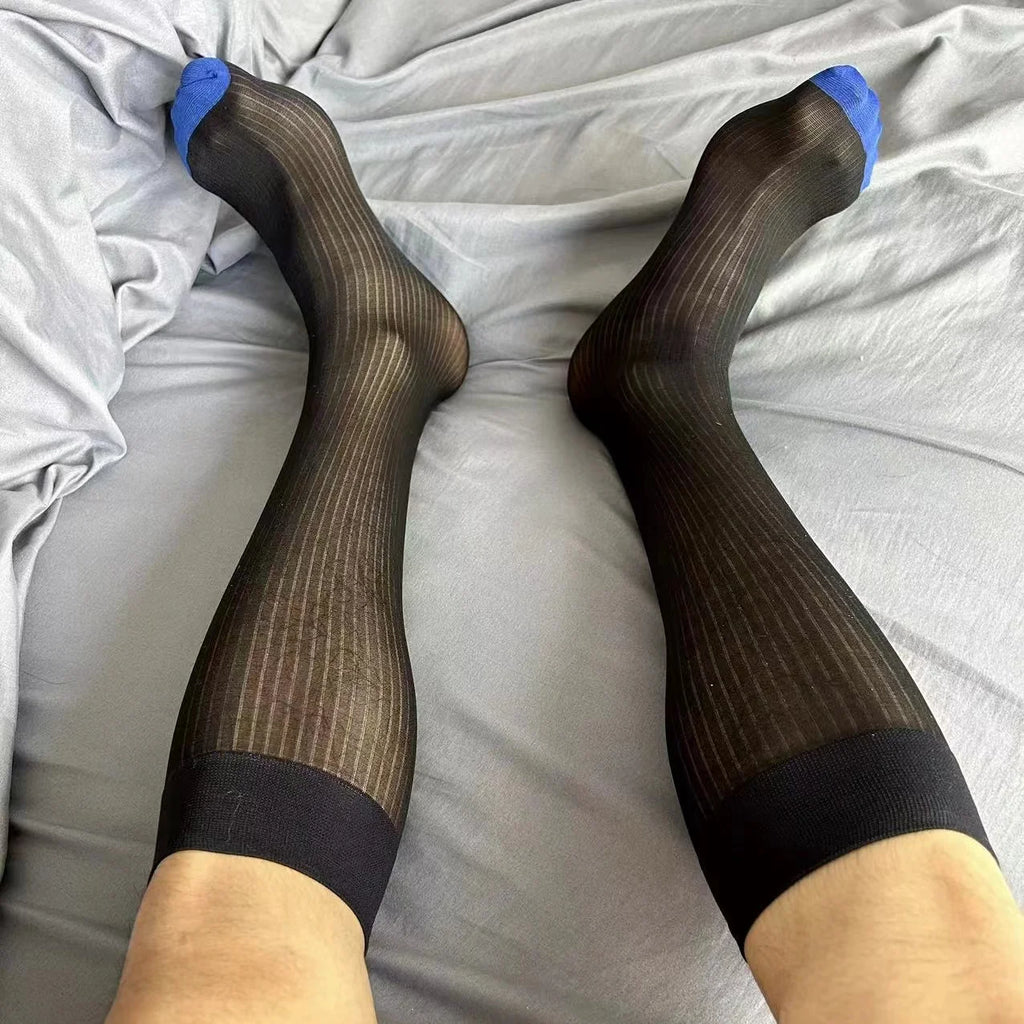 Men Tube Socks Formal Sexy Sheer Suit Stockings Fetish Business Ultra Thin Erotic Dress Sock hombre Golden Toe