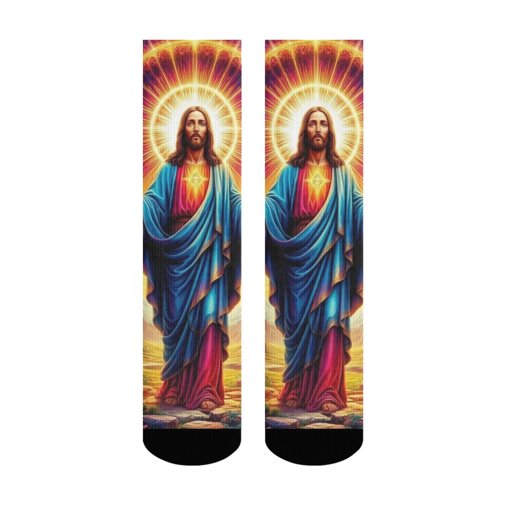 Jesus the Savior Mythology Art Men's Socks Comfortable Warm Retro Fashion Socks Novelty Funny Happy Crew Socks Casual Party Gift