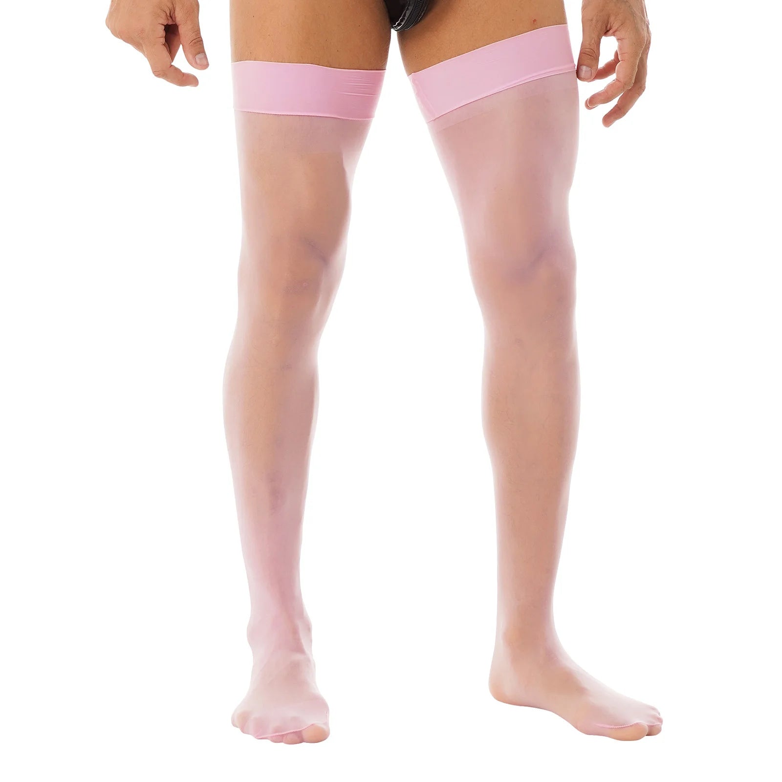 1Pair Mens Thigh High Stockings Glossy See Through Socks Sexy Oil Shiny Anti-skid Soft Sheer Compression Elastic Silk Long Socks