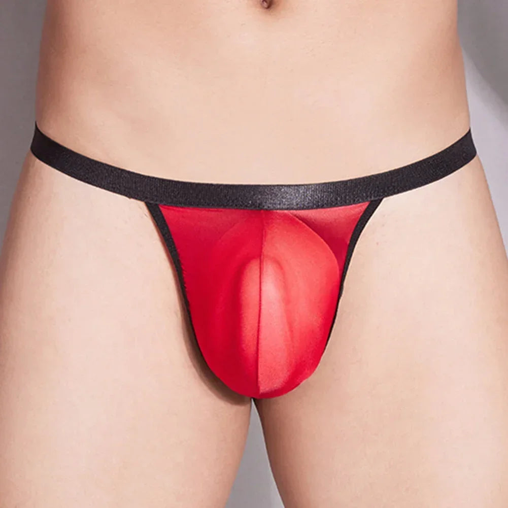 Sexy Men Oil Shiny Panties Low Rise Thong Soft Sleep Underwear Elastic Comfortable Lingerie Exposed Butt Erotic Hombre Briefs