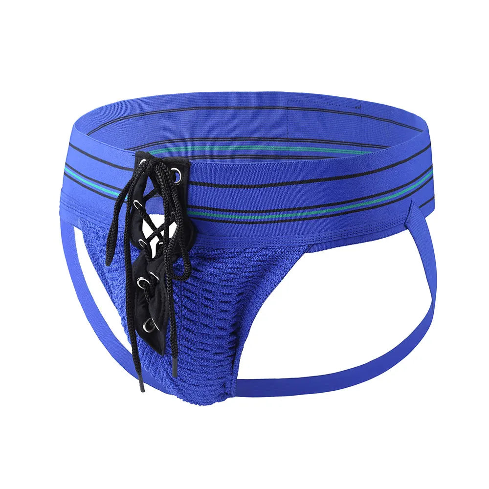 3 Inch Waistband Men's Athletic Supporter Jockstrap Sexy Strip Footballer Lace Up Gay Penis String Open Underwear LGBT Clubwear