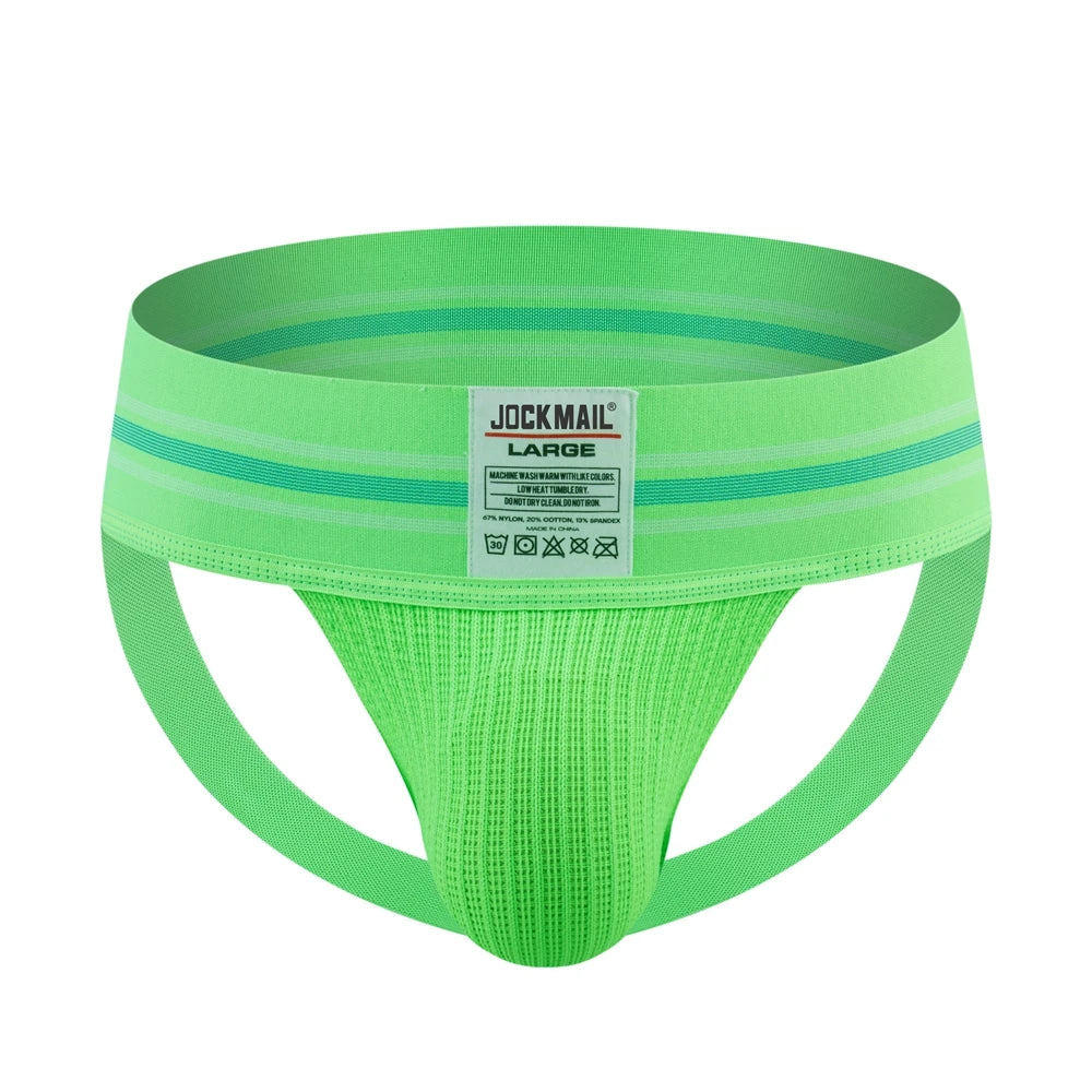 JOCKMAIL Men's Nylon Mesh Hole Jockstrap Low Waist Sexy Men Underwear Independent Bag Elastic Fashion Thong Athletic Underpants