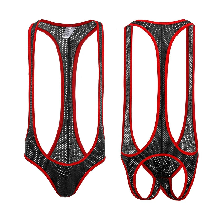 Sexy Mesh Bodysuit Jockstrap Bodywear Erotic Teddies Underwear Wrestling Singlet Leotard Jumpsuits Suspender For Men/Gay