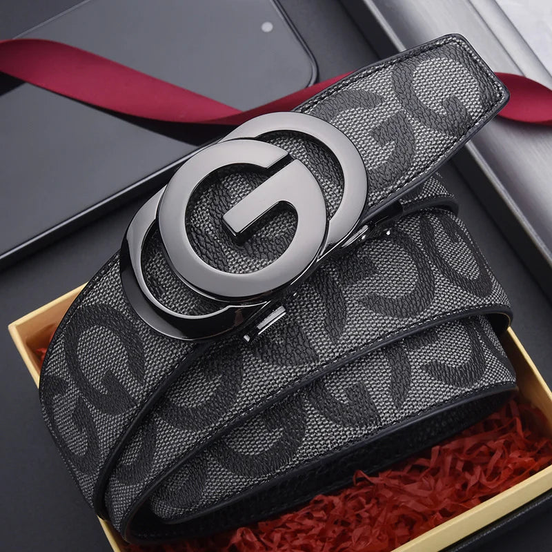 High Quality 3.4cm Leather Business Men High-Quality Designer Male Buckle Strap Jeans Accessory