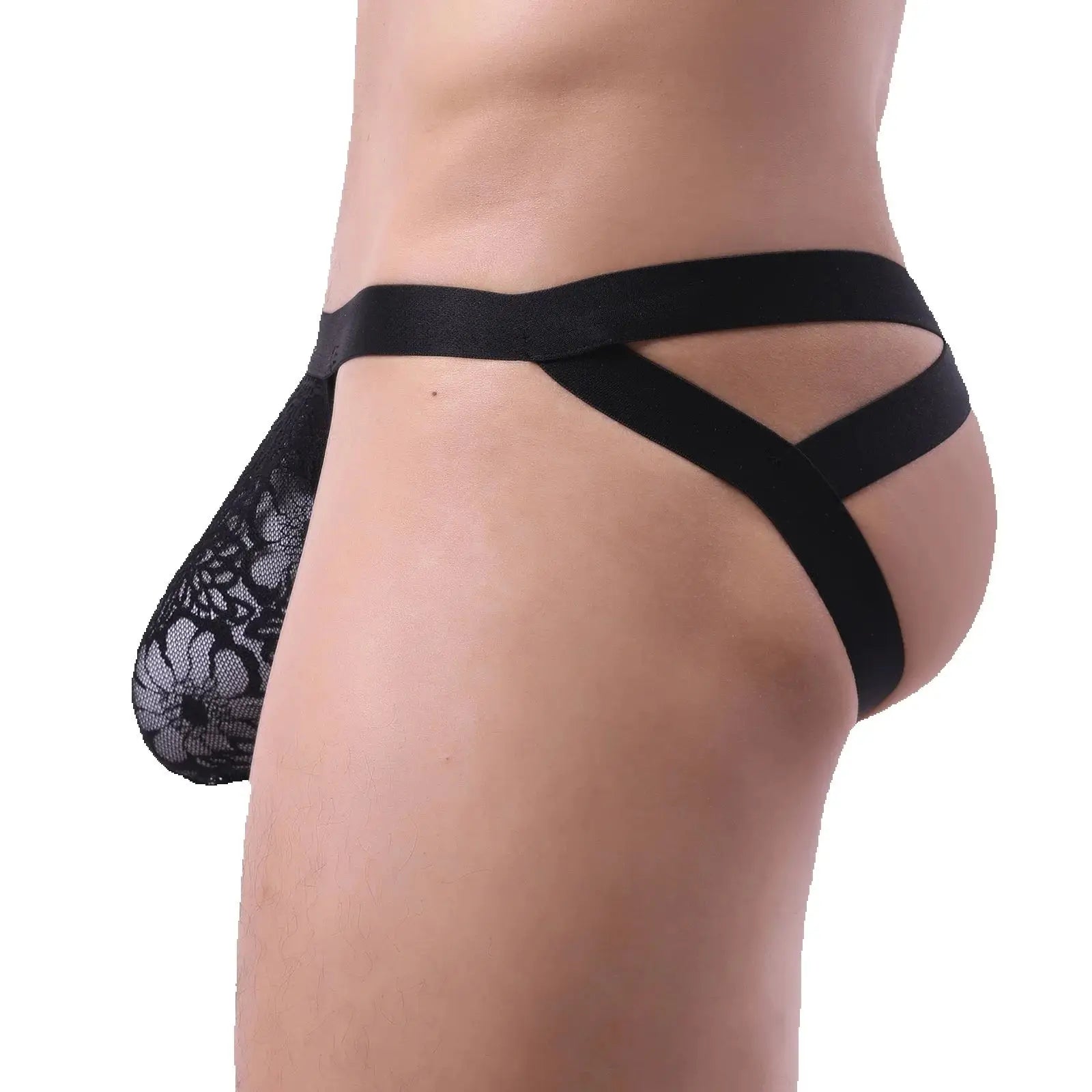Men's Lace Jockstrap Thong Sexy Underwear Jock Strap Transparent Lingerie Man Bulge Penis Pouch Underpants See-Through Panties